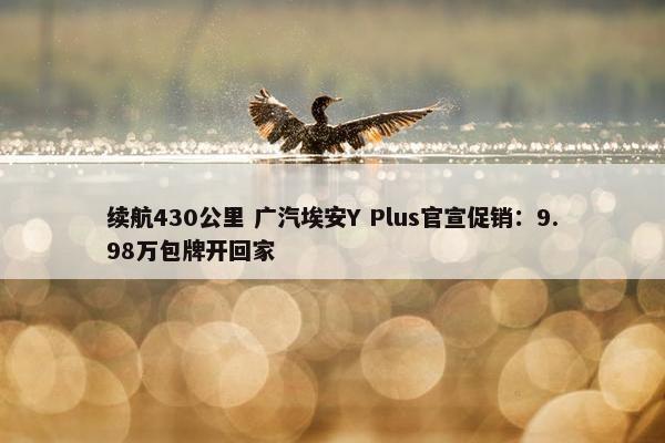 续航430公里 广汽埃安Y Plus官宣促销：9.98万包牌开回家